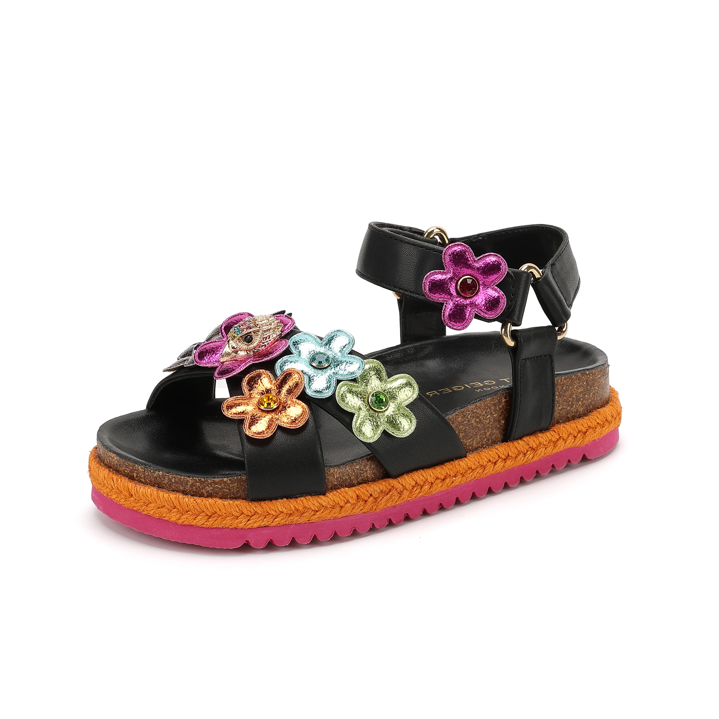 Mini Kensington Flower Sandal  - Big Kid Black Multi - Image 7